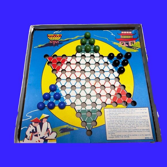 Vintage Chinese Checkers Board Milton Bradley Replacement Box Board Marbles - Picture 4 of 4